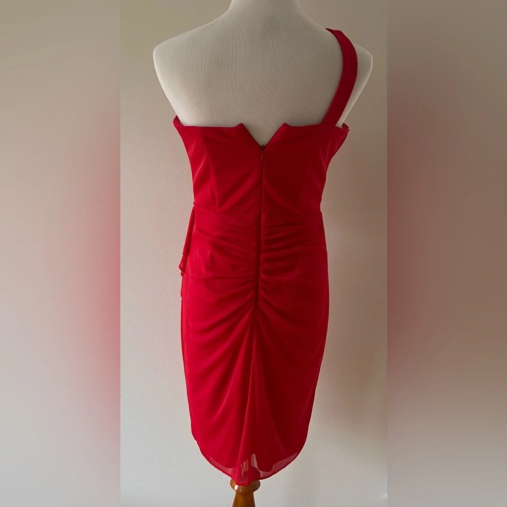 Cache One-Shoulder Pinkish Red Cocktail Dress | Size 10 | Like New - Picture 9 of 9